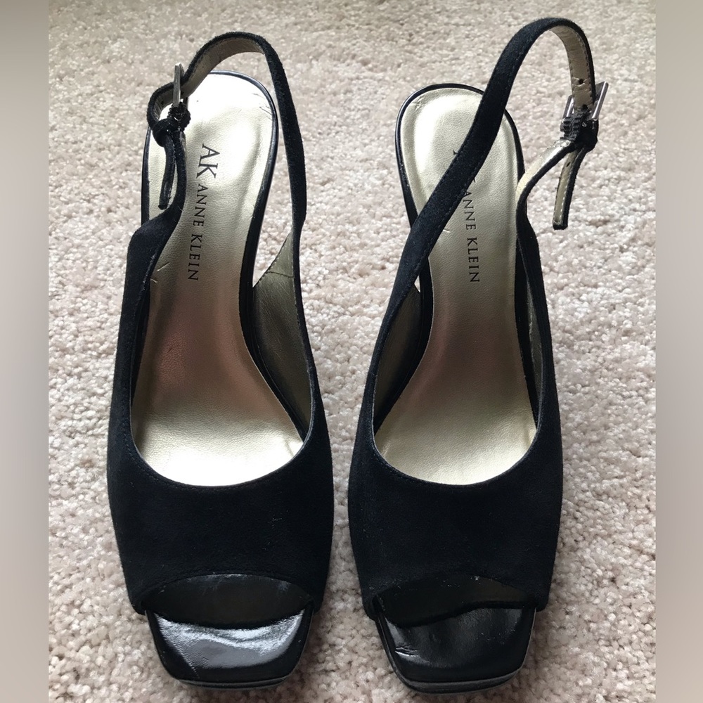 Anne Klein Black Suede Peep Toe Heel